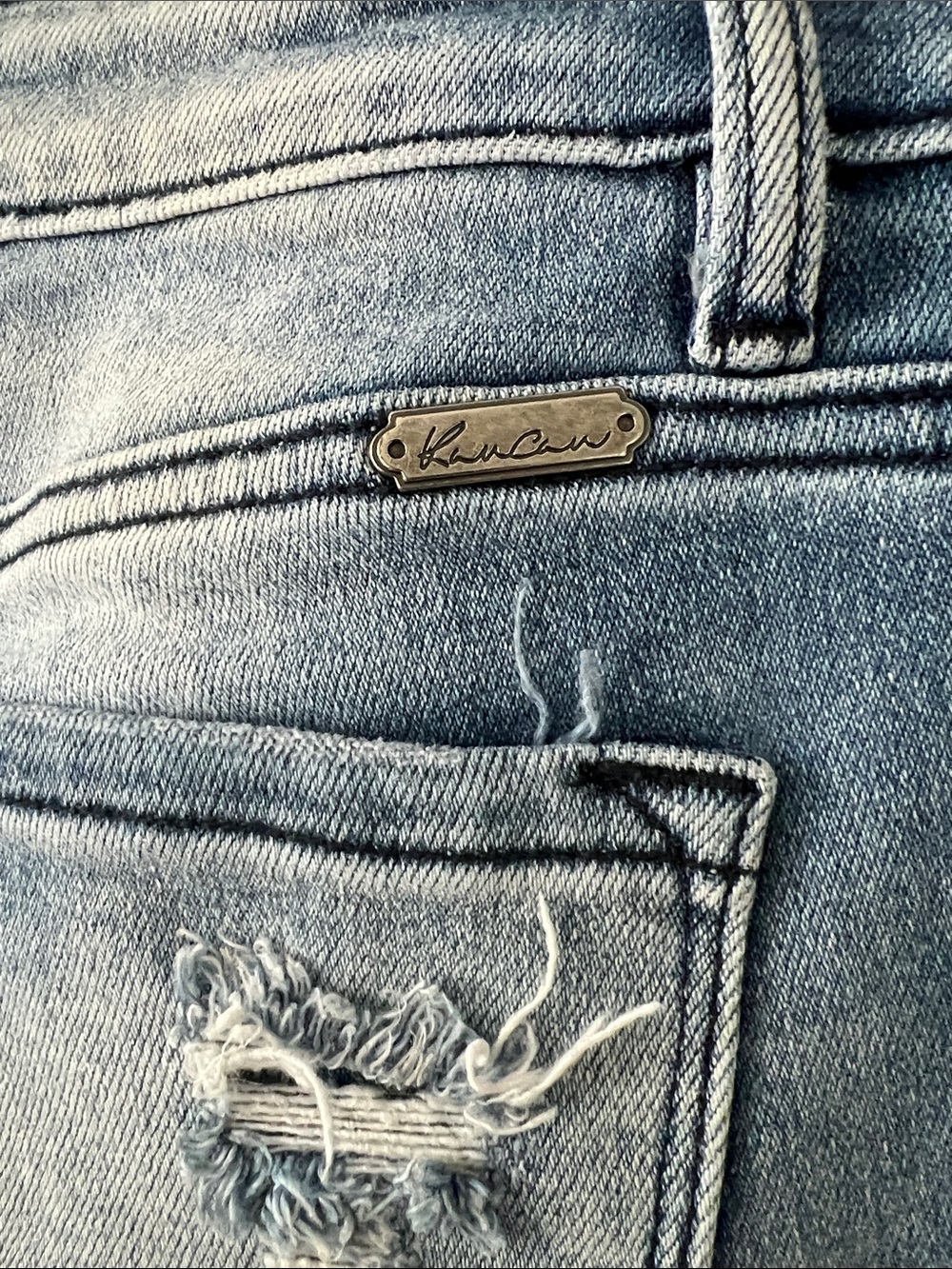 KanCan Women's Mid Rise Super Flare Distressed Jeans in Lightwash Blue Size 29T - Picture 7 of 9
